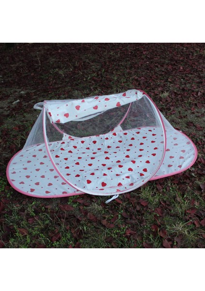 Çantalı Katlanabilir Bebek Cibinlik Gölgelik Çadırı 60X120 cm Kalp Desenli, Sinek ve Haşere Koruma fiyatları