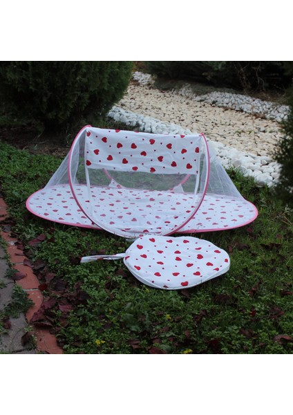 Çantalı Katlanabilir Bebek Cibinlik Gölgelik Çadırı 60X120 cm Kalp Desenli, Sinek ve Haşere Koruma modelleri