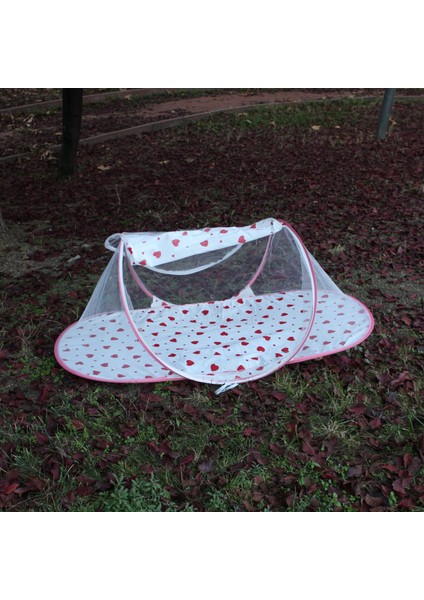 Çantalı Katlanabilir Bebek Cibinlik Gölgelik Çadırı 60X120 cm Kalp Desenli, Sinek ve Haşere Koruma fırsatları