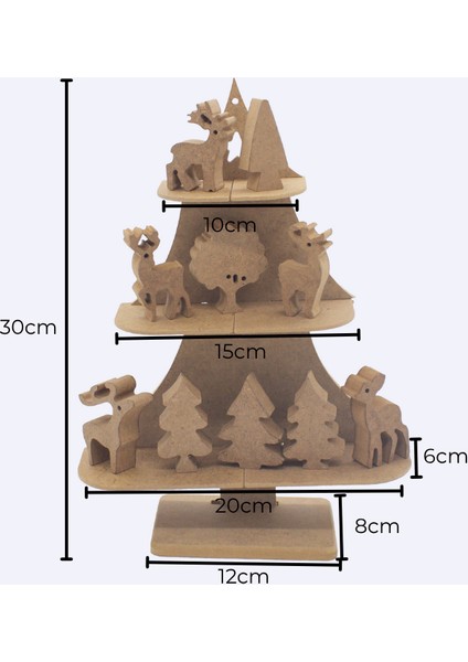YS53 Boyanabilir Çocuk Okul Öncesi 3 Katlı Yılbaşı Ağacı Ahşap Masaüstü Yılbaşı Dekoru ve Boyama Süsü fiyatları