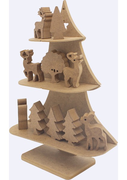 YS53 Boyanabilir Çocuk Okul Öncesi 3 Katlı Yılbaşı Ağacı Ahşap Masaüstü Yılbaşı Dekoru ve Boyama Süsü modelleri