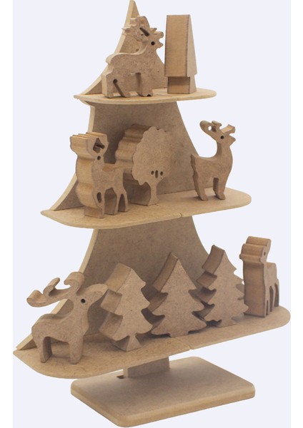 YS53 Boyanabilir Çocuk Okul Öncesi 3 Katlı Yılbaşı Ağacı Ahşap Masaüstü Yılbaşı Dekoru ve Boyama Süsü fırsatları