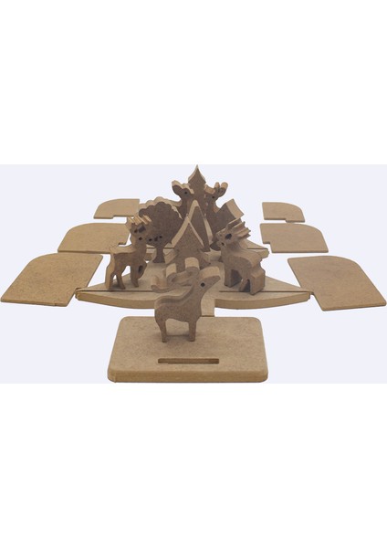 YS53 Boyanabilir Çocuk Okul Öncesi 3 Katlı Yılbaşı Ağacı Ahşap Masaüstü Yılbaşı Dekoru ve Boyama Süsü