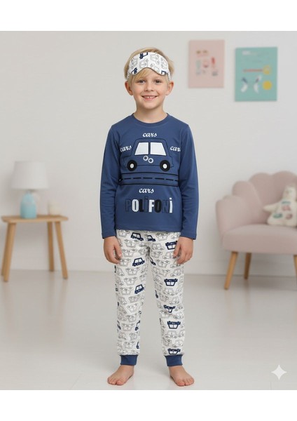 Erkek Çocuk Pijama Takımı Rahat Pijama Uyku Göz Bandı Hediyeli Çocuk Uyku Giyim
