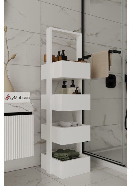 Multi Çok Amaçlı Banyo Rafı, Mutfak Rafı, Sepetli Çok Amaçlı Raf, 4 Raflı 120 cm