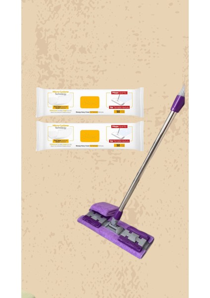 Mop Easy Clean Arap Sanum Katkılı Mopa Uyumlu Yer Temizlik Havlusu 50 Yaprak 2 Paket Mop Seti