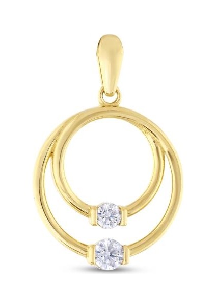 14 Ayar Taşlı Halka Tasarım Altın Kolye Ucu