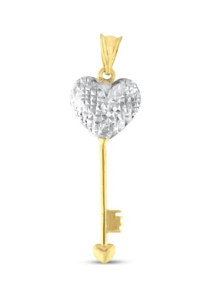 14 Ayar Iki Renkli Kalbimin Anahtarı Altın Kolye Ucu