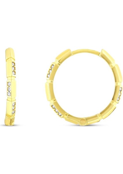 14 Ayar Taşlı Tasarım Latte Halka Altın Küpe