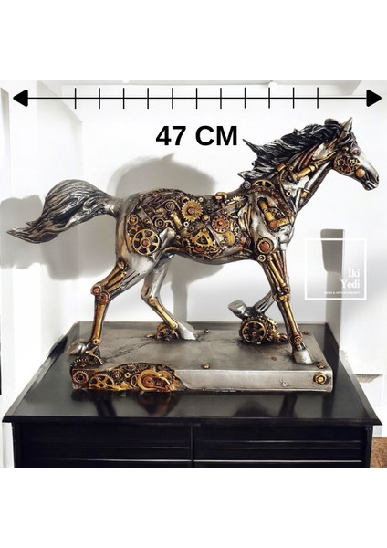 Steampunk At Heykeli 47 cm Büyük Obje Dekoratif Figürler Ev Hediyelik Eşyalar Dekorasyon Ofis Dekor