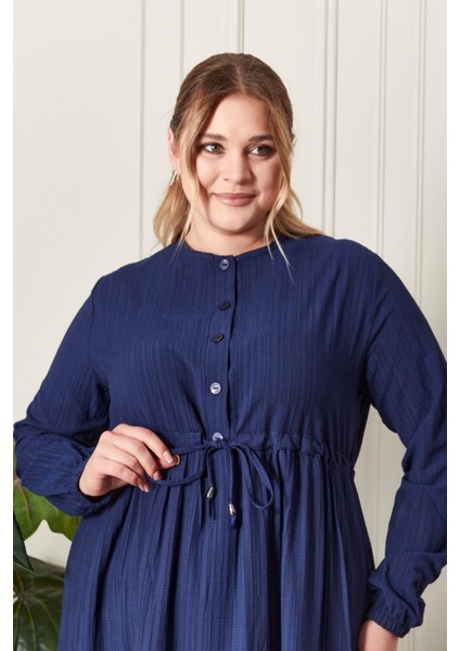 Kadın Büyük Beden Gofre Kumaş Elbise