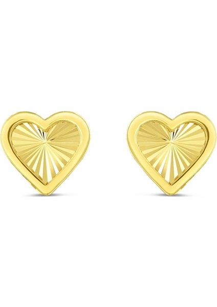 14 Ayar Işıltılı Tasarım Kalp Altın Küpe