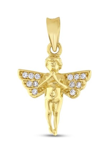 14 Ayar Taşlı Kanatlı Tasarım Melek Altın Kolye Ucu