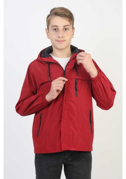 Erkek Çocuk Kapüşonlu Cepli Astarlı Mevsimlik Yağmurluk