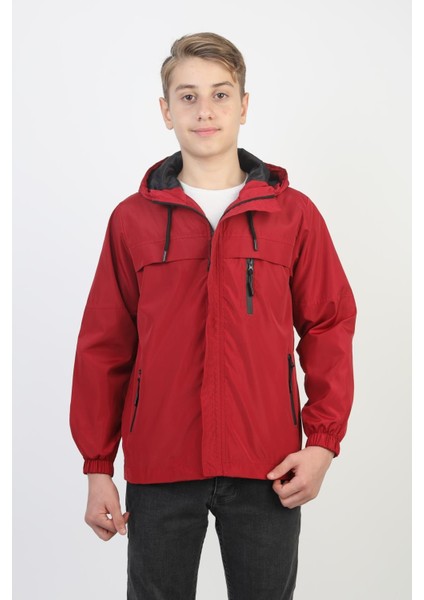 Erkek Çocuk Kapüşonlu Cepli Astarlı Mevsimlik Yağmurluk
