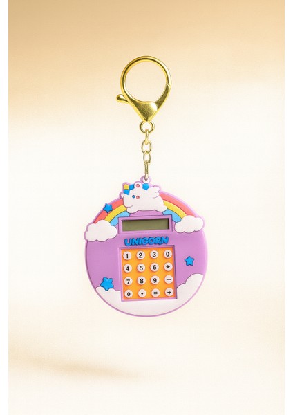 Red & Cheery Sevimli Mini Mor Unicorn Hesap Makineli Anahtarlık – Çanta Süsü – Seçenekli Modeller