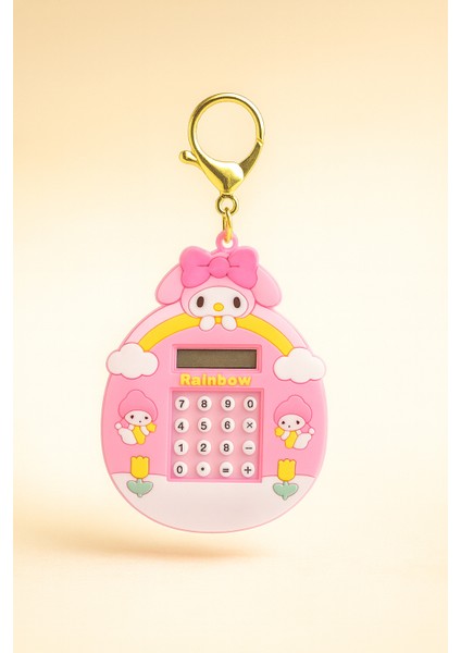 Red & Cheery Sevimli Mini Pembe Gökkuşağı Hesap Makineli Anahtarlık – Çanta Süsü – Seçenekli Modeller