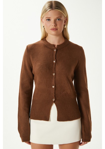 Kadın Donna Yumuşak Dokulu Kalp Düğmeli Kahverengi Triko Hırka fırsatları