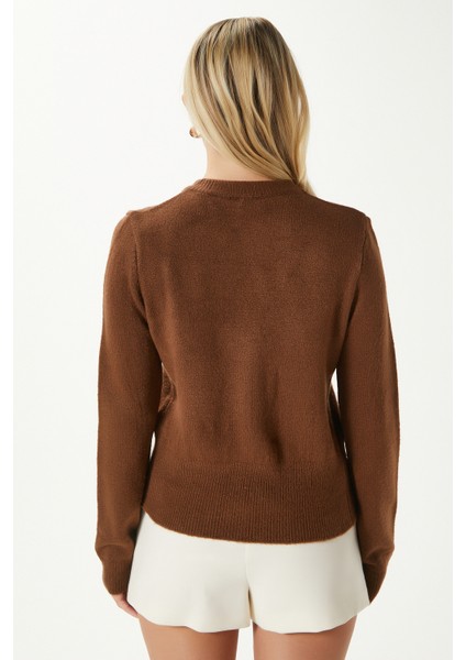 Kadın Donna Yumuşak Dokulu Kalp Düğmeli Kahverengi Triko Hırka indirimleri