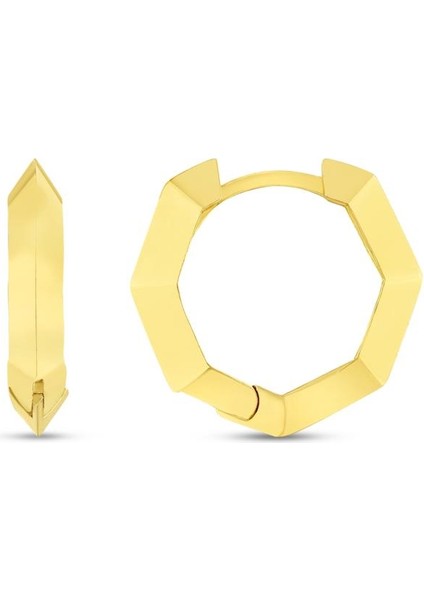 14 Ayar Köşeli Tasarım Halka Altın Küpe