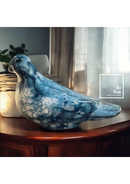 Seramik Güvercin Objesi Dekoratif Hediyelik Eşyalar Ev Dekorasyonu Ofis Hediyesi Mavi Renkler Biblo