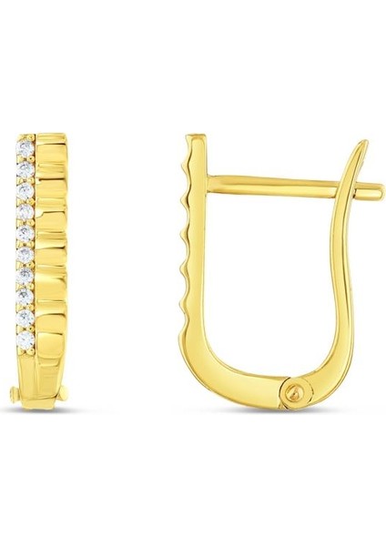 14 Ayar Taşlı Tasarım Line Altın Küpe