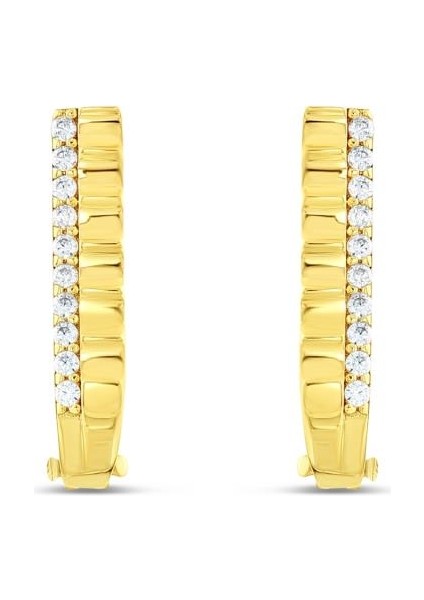 14 Ayar Taşlı Tasarım Line Altın Küpe fiyatları