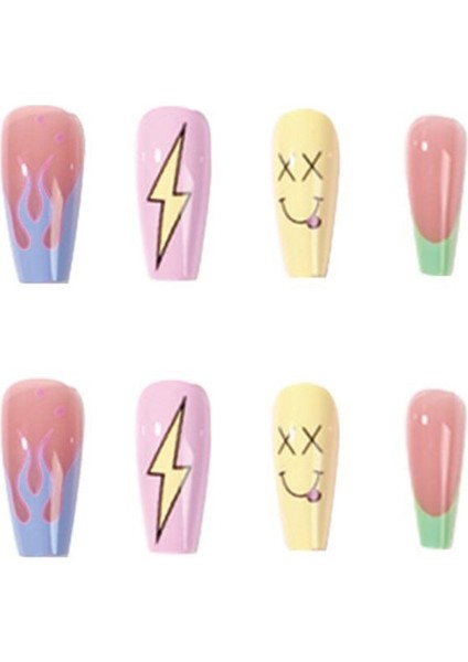 Renkli Desenli Uzun Düz Takma Tırnak Seti (24 Adet) fiyatları