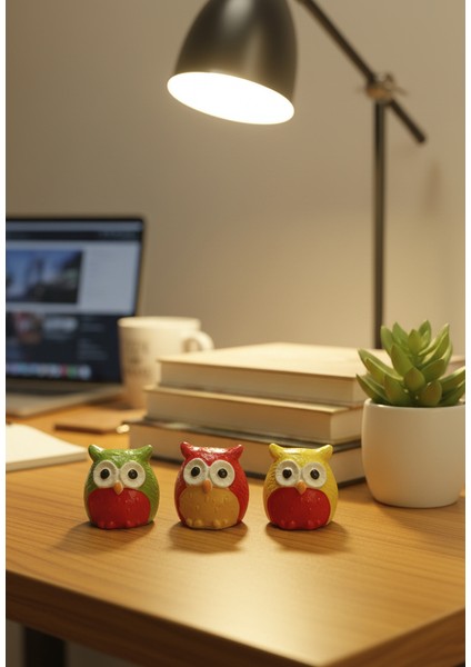 Üç Bilge Baykuş Seti-Renkli Dostlar Baykuş Seti-3’lü Dekoratif Mini Set- Sarı -Kırmızı -Yeşil 4*4 fiyatları