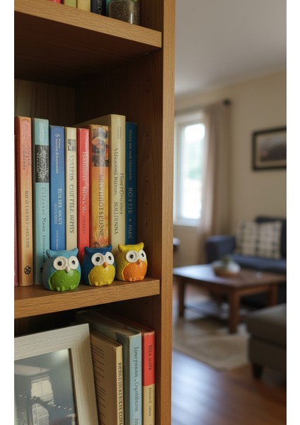 Üç Bilge Baykuş Seti-Renkli Dostlar Baykuş Seti-3’lü Dekoratif Mini Set - Mavi-Lacivert-Sarı 4*4 modelleri