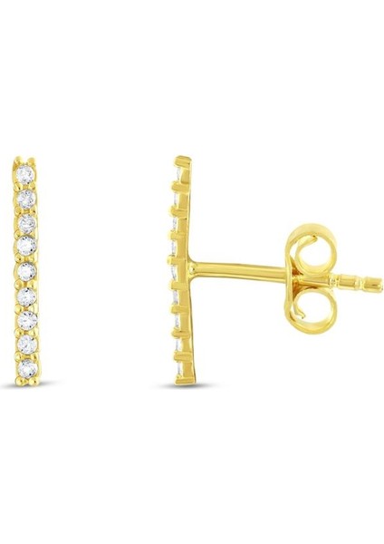 14 Ayar Taşlı Tasarım Çubuk Altın Küpe