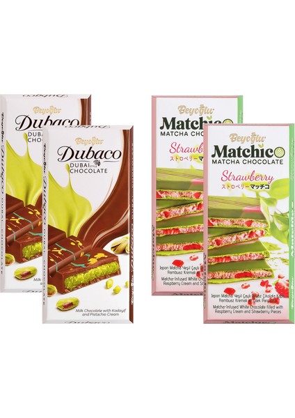 Dubaco Çıtır Kadayıflı 95 gr ve Matcha Çikolata 95 gr 4 Lü Karma Paket