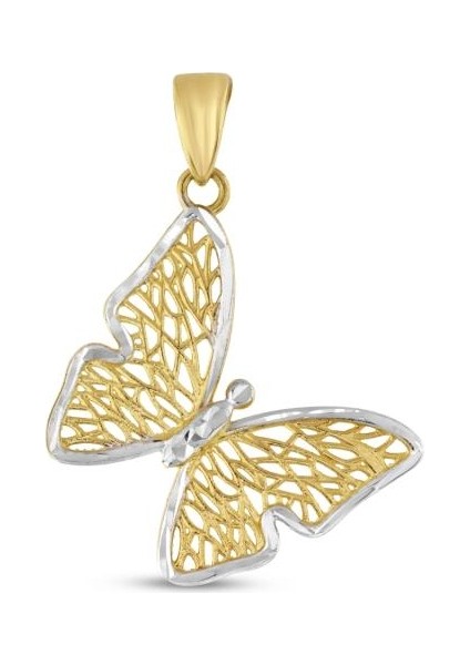 14 Ayar Işıltılı Tasarım Kelebek Altın Kolye Ucu