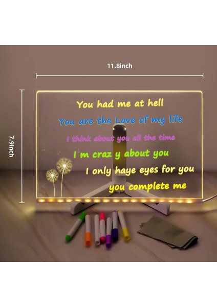 LED Işıklı Akrilik Yazı Tahtası 11X8 Inç Renkli Kalemli Ayarlanabilir Standlı Silinebilir Not Panosu fiyatları