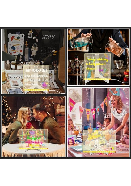 LED Işıklı Akrilik Yazı Tahtası 11X8 Inç Renkli Kalemli Ayarlanabilir Standlı Silinebilir Not Panosu indirimleri