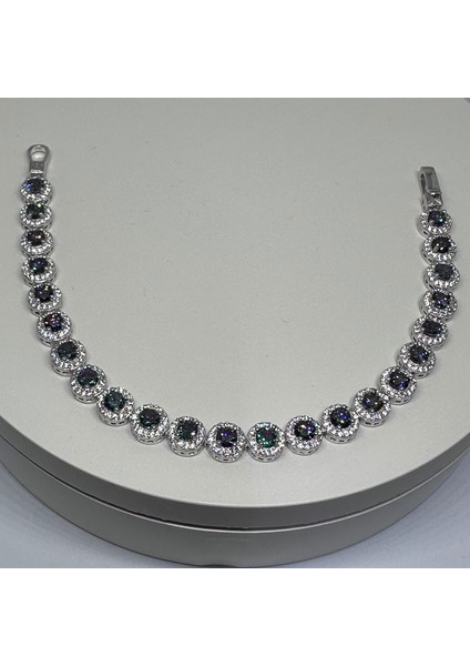 Gümüş Yeşil Zirkon Taşlı 925 Ayar Kadın Bileklik | Doğum Günü, Sevgililer Günü, Anneler Günü, Yıldönümü Hediyesi 19.5 cm modelleri