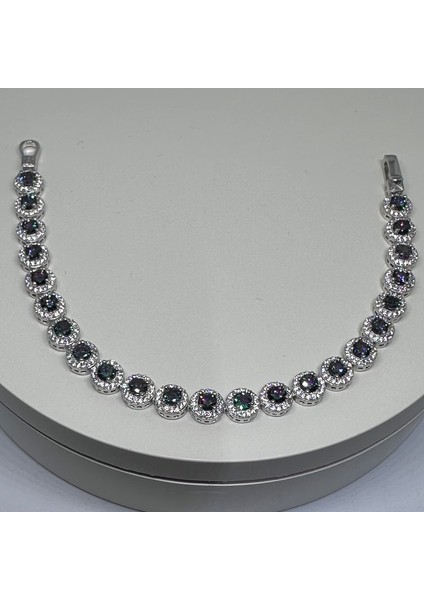 Gümüş Yeşil Zirkon Taşlı 925 Ayar Kadın Bileklik | Doğum Günü, Sevgililer Günü, Anneler Günü, Yıldönümü Hediyesi 19.5 cm