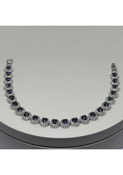 Gümüş Yeşil Zirkon Taşlı 925 Ayar Kadın Bileklik | Doğum Günü, Sevgililer Günü, Anneler Günü, Yıldönümü Hediyesi 19.5 cm