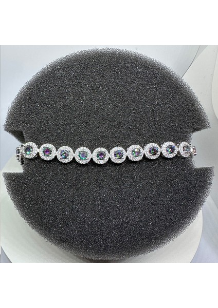 Gümüş Yeşil Zirkon Taşlı 925 Ayar Kadın Bileklik | Doğum Günü, Sevgililer Günü, Anneler Günü, Yıldönümü Hediyesi 19.5 cm