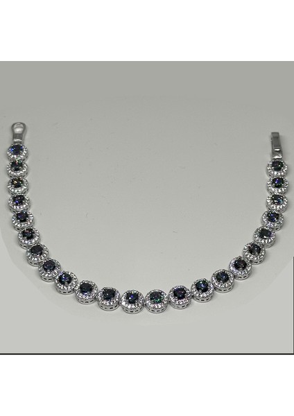 Gümüş Yeşil Zirkon Taşlı 925 Ayar Kadın Bileklik | Doğum Günü, Sevgililer Günü, Anneler Günü, Yıldönümü Hediyesi 19.5 cm