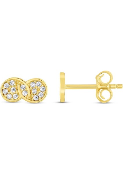 14 Ayar Taşlı Tasarım Sonsuzluk Altın Küpe fiyatları