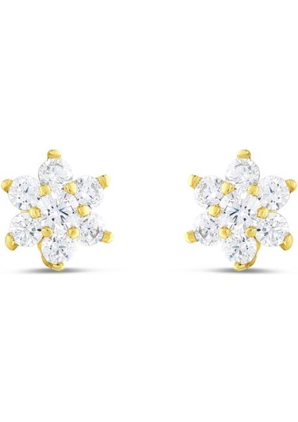 14 Ayar Taşlı Tasarım Yıldız Altın Küpe