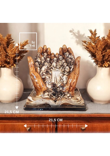 Son Akşam Yemeği Heykeli Dua Eden Eller ve Kitap Figürü Dekoratif Obje Ev Ofis Hristiyanlık Figürü