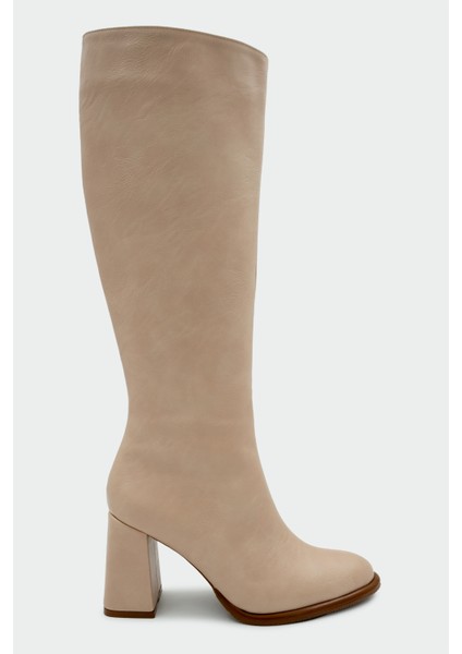 Janga Nude Yuvarlak Burun Fermuarlı Çizme