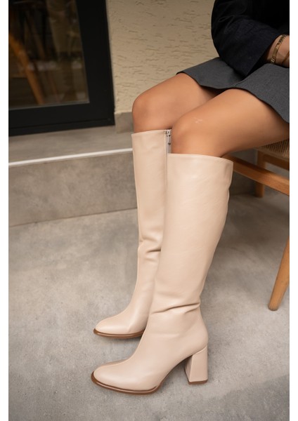 Janga Nude Yuvarlak Burun Fermuarlı Çizme fırsatları