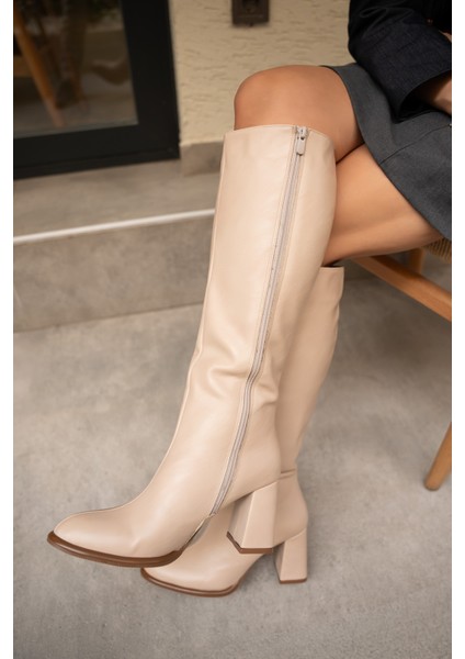 Janga Nude Yuvarlak Burun Fermuarlı Çizme indirimleri