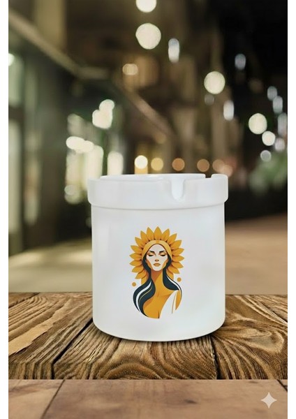 "ay Çiçeği Kadını" Tasarımlı Kokusuz At Söndür Porselen Küllük