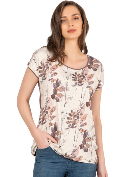 Özkan 26547 Kadın Vorteks Viskon Premium Kumaş Önü Baskılı Likralı Kısa Kollu Örme Bluz fırsatları