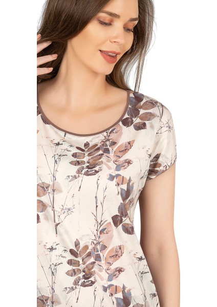 Özkan 26547 Kadın Vorteks Viskon Premium Kumaş Önü Baskılı Likralı Kısa Kollu Örme Bluz indirimleri