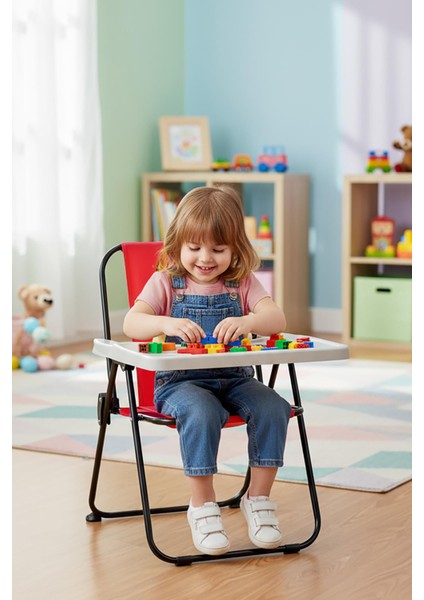 2–6 Yaş, Oyun Aktivite Masası, Çocuk Sandalyesi ve Masası Tak-Çıkar Masa-Kırmızı